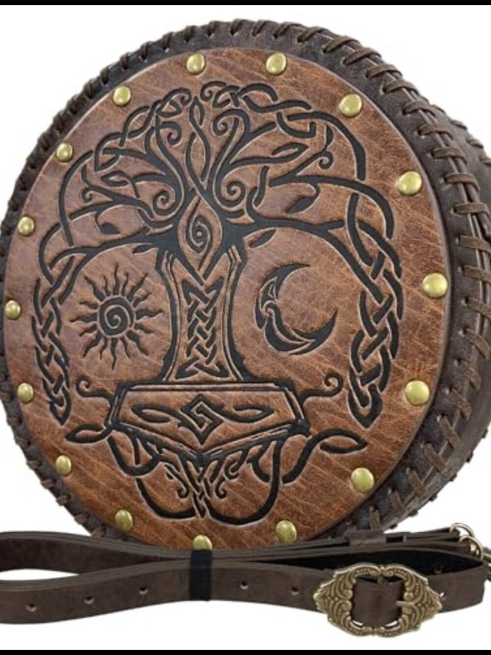 Viking Embossed Faux Leather Crossbody Bag Nordic Satchel Belt Bag Medieval